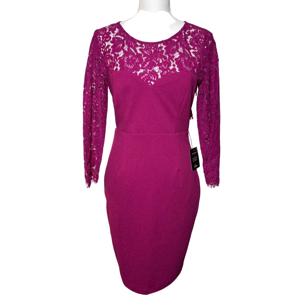Lulus Bodycon Lace Open Back Dress Size M Magenta New NWT Cocktail Evening